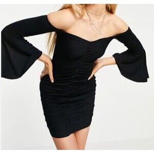 Asos Whimsigoth Dress US 8 UK 12 Black Witchy Vamp Sexy Mini Bell Sleeves